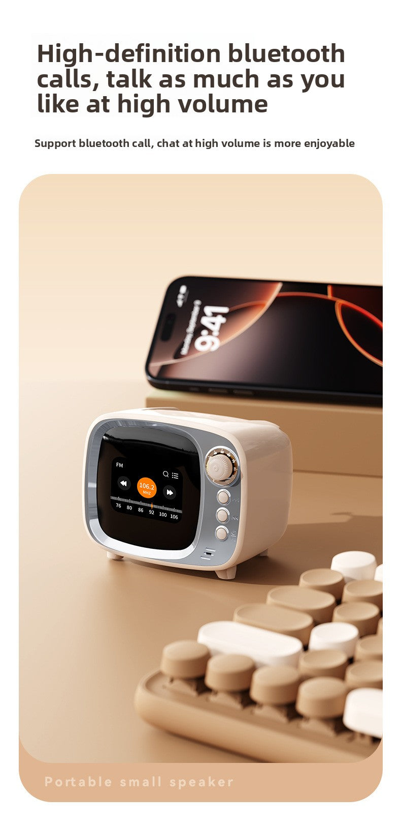zensoullabAi Smart APP Screen Bluetooth Speaker Creative Retro TV Style Small Speaker Subwoofer Alarm Clock White Noise