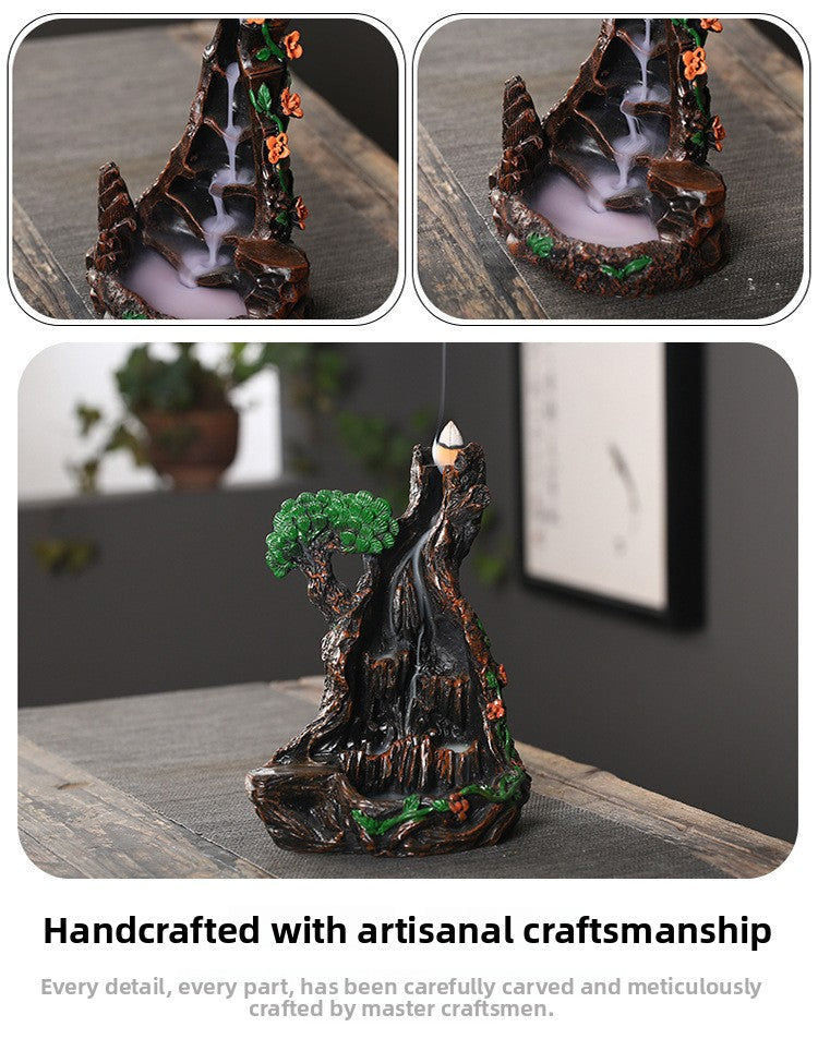 Zensoullab Resin Carving High Mountain Flowing Water Backflow Agarwood Stove Home Indoor Zen Sandalwood Incense Burner Tea Ceremony Decoration Zen Incense Burner