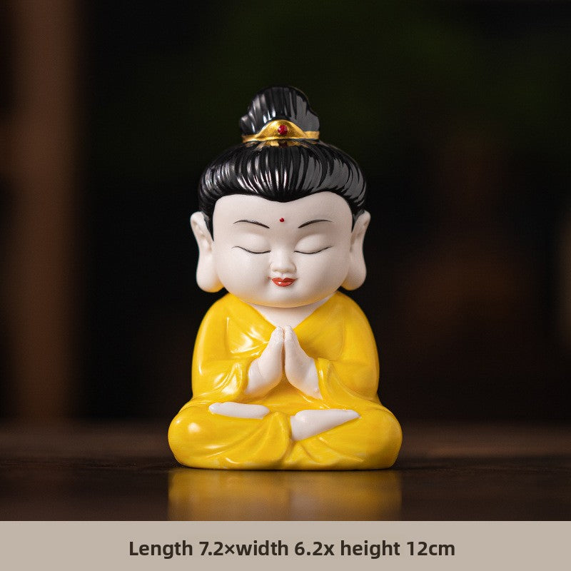 zensoullab Zen Style Chinese Ceramic Three Saints Buddha Guanyin Ksitigarbha Desktop Small Ornaments Creative Home Living Room Household Decorations
