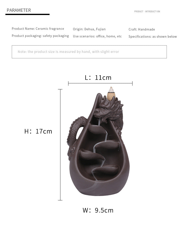 Purple Clay Chinese Style Dragon Backflow Incense Burner Home Decor Creative Large Dragon Backflow Aromatherapy Burner Craft Gift