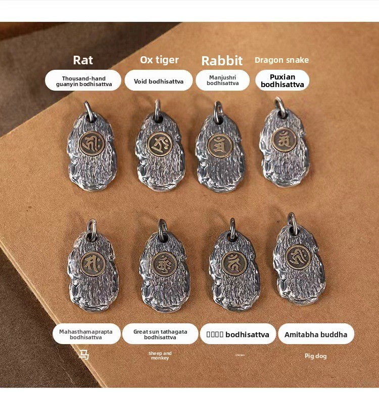 zensoullab Zodiac Birth Buddha Pendant Men Thai Silver Necklace Women Vintage Distressed Silver Chain Car Keychain Pendant