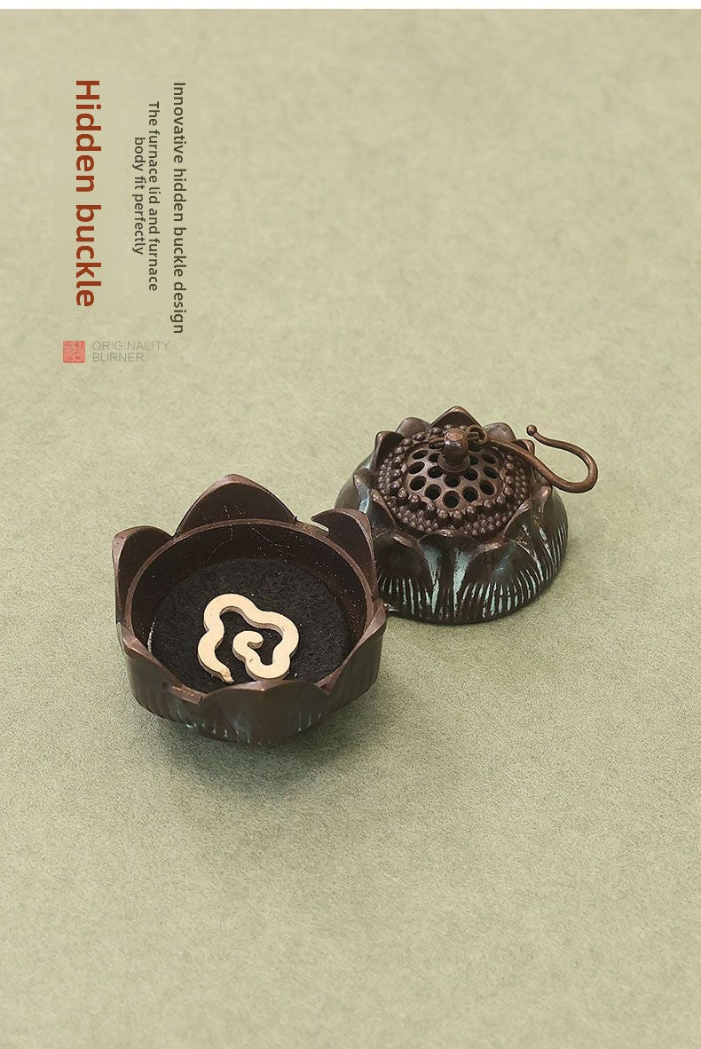 zensoullab Lotus Hanging Incense Burner Antique Chinese Style Metal Aromatherapy Burner Home Indoor Agarwood Incense Holder Tea Ceremony Coil Incense Burner