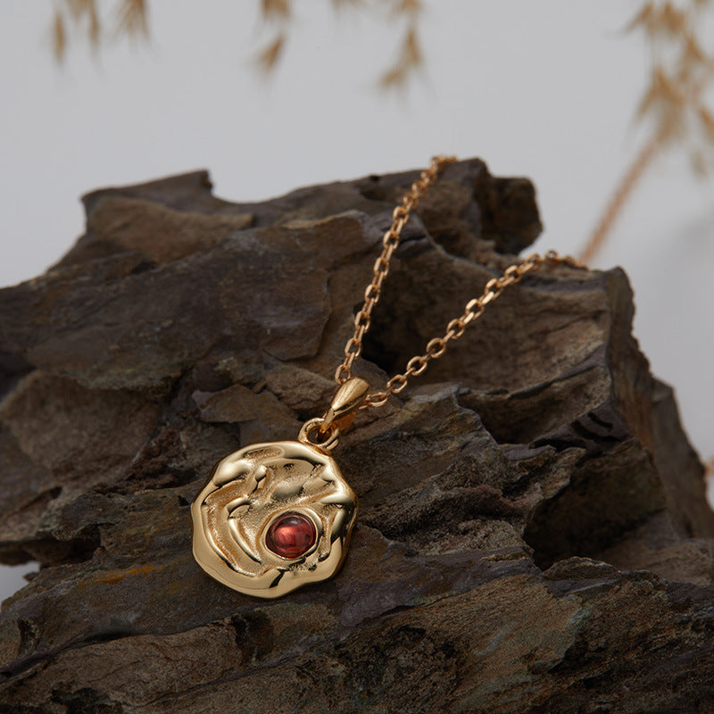 zensoullab S925 Sterling Silver Natural Pearl Garnet Necklace for Women with Elegant Wave Texture Round Pendant Choker