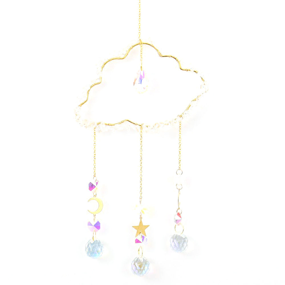 zensoullab Handmade Wire Wrapped Natural Crystal Crushed Stone Cloud Sun Catcher Hanging Ornament Wind Chime Decoration Pendant