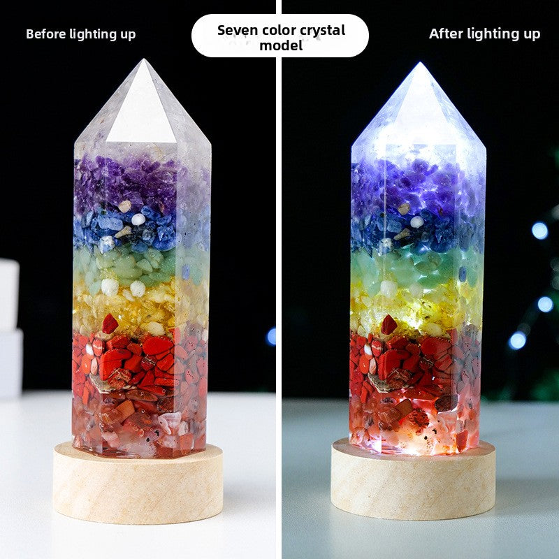 zensoullab Natural Crystal Pillar Night Light USB Creative Crystal Gravel Resin LED Night Light Home Craft Ornament