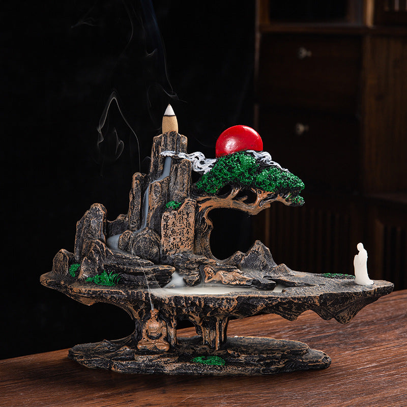 zensoullab Zen Large Backflow Incense Burner Pastoral Resin Sandalwood Burner Home Living Room Indoor Backflow Incense Ornament Pastoral Style
