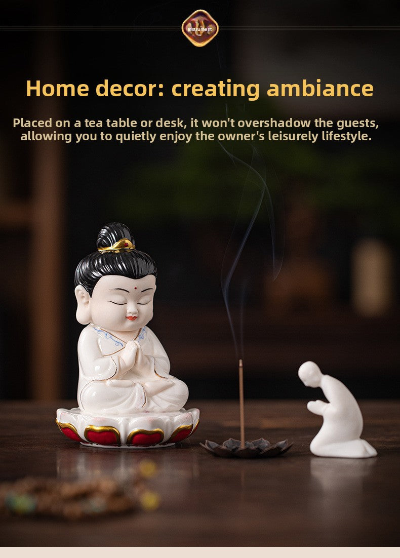 zensoullab Zen Style Chinese Ceramic Three Saints Buddha Guanyin Ksitigarbha Desktop Small Ornaments Creative Home Living Room Household Decorations