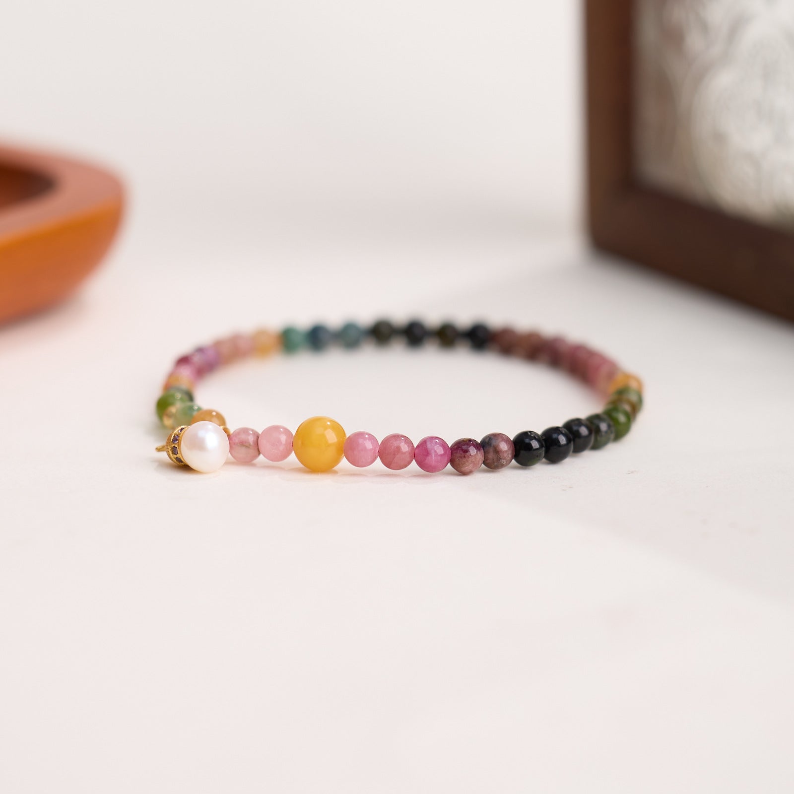 zensoullab Natural Tourmaline Bracelet for Women Pearl Good Luck Amber Gourd New Chinese Style Bracelet High-end Crystal Bracelet