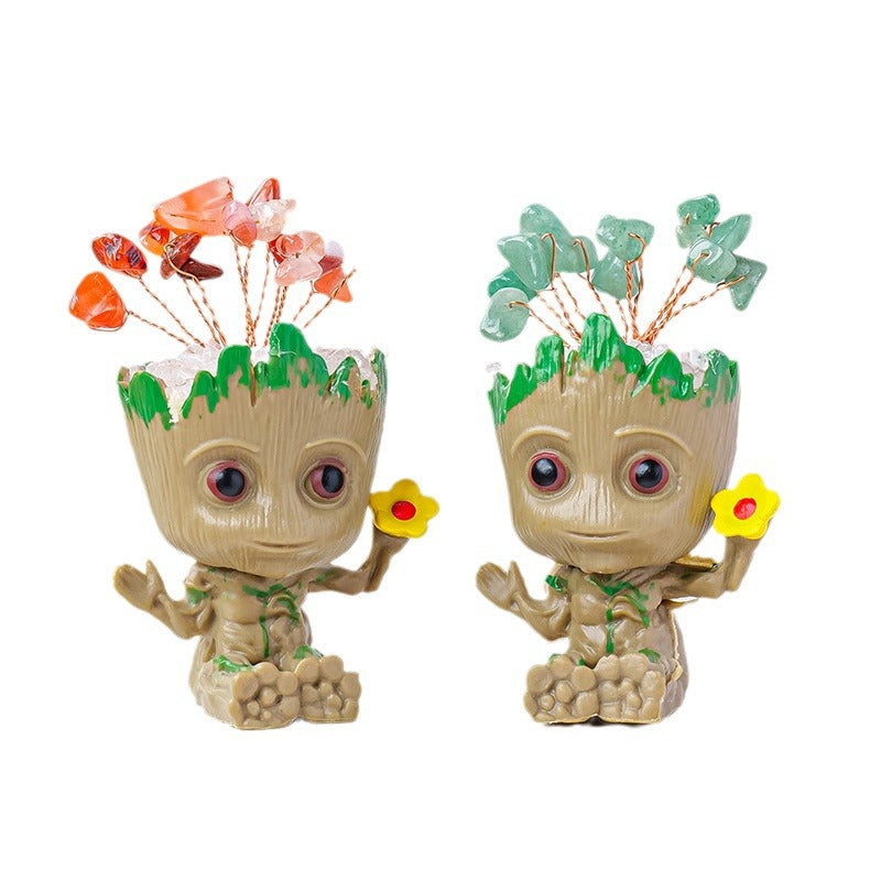 zensoullab Natural Crystal Gravel Small Flower Tree Groot Figurine Crystal Craft Tree Man Figurine Desktop Ornament