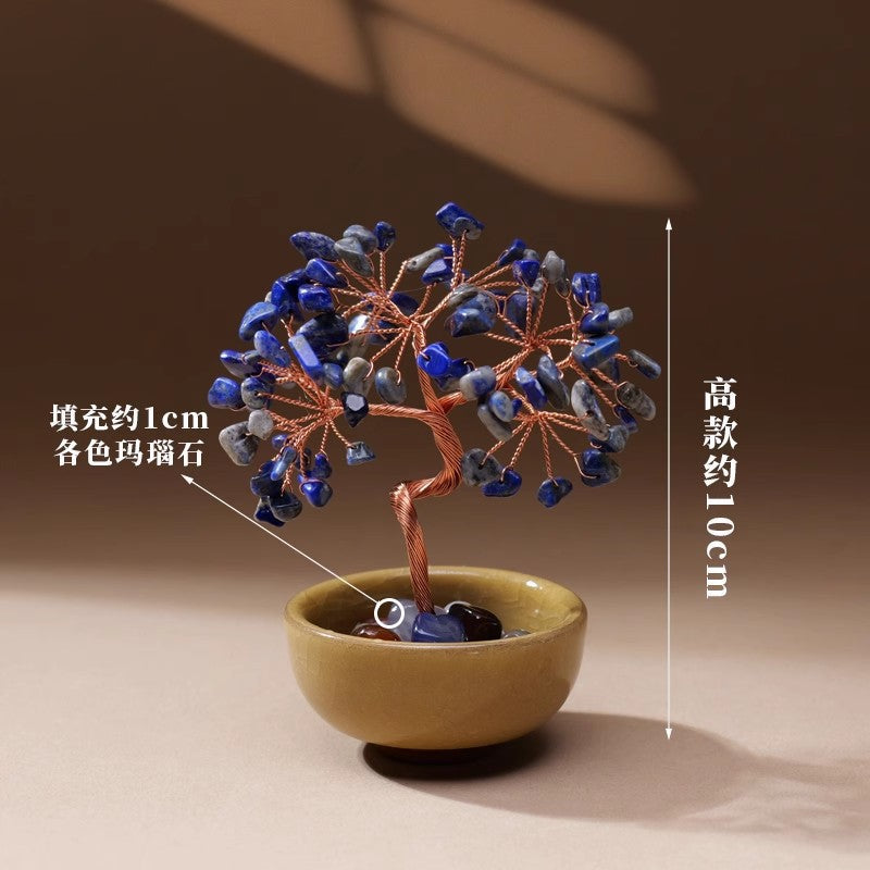 zensoullab Natural Yellow Crystal Money Tree Ornament Amethyst Wealth-Attracting Treasure Bowl Office Desk Decoration