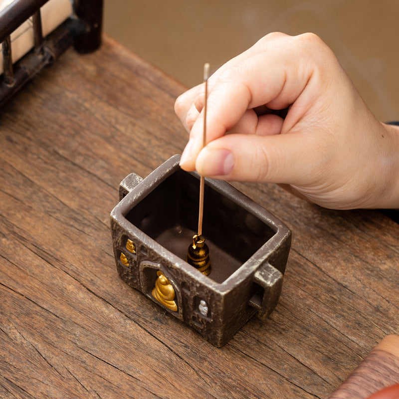 zensoullab Dunhuang Zen Buddhist Nine-Hole Incense Holder Ceramic Purple Clay Chinese Style Home Incense Tray Stand Agarwood Incense Burner Incense Burner