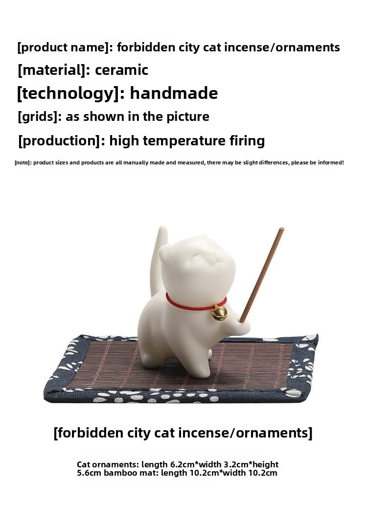 zensoullab Creative Cute Little Cat Ceramic Ornament Soft Healing Tea Pet Pen Holder Home Indoor Sandalwood Incense Holder Incense Tool