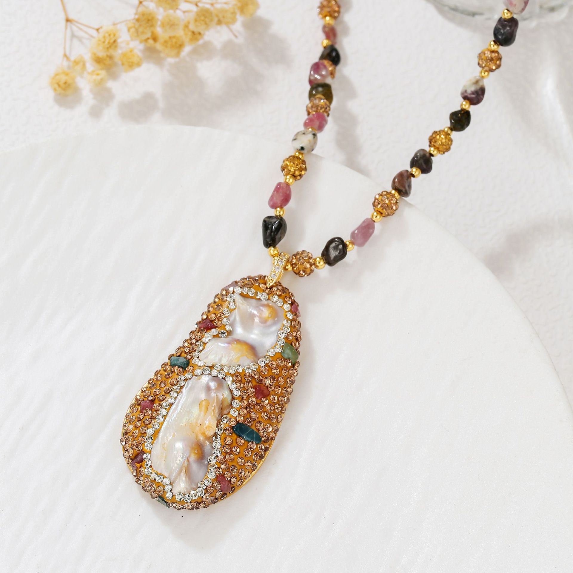 zensoullab Natural Stone Freshwater Pearl Pendant Sweater Chain Irregular Baroque Pearl Pendant Melard