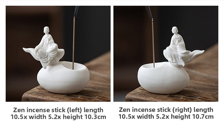 zensoullab Premium White Porcelain Incense Burner Little Monk Incense Holder Home Indoor Zen Style Formless Buddha Ornament Sandalwood Agarwood Aromatherapy Burner