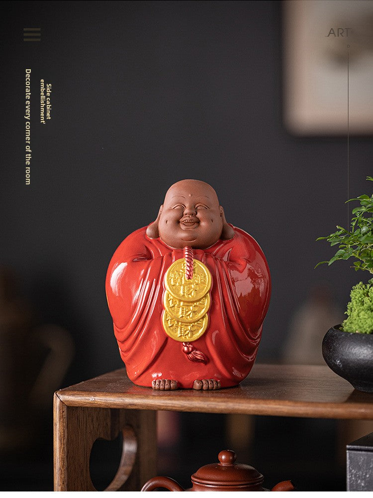 zensoullab Purple Clay Lucky Maitreya Buddha Tea Pet Premium Ceramic Big Belly Laughing Buddha Tea Table Decoration Zen Buddha Statue Ornament