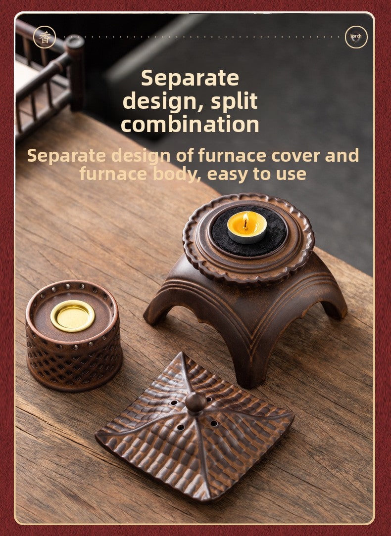 zensoullab Incense Burner Ceramic Purple Clay Hollow Han Yun Palace Lantern Candle Incense Essential Oil Burner Incense Stick Agarwood Multifunctional Ornament