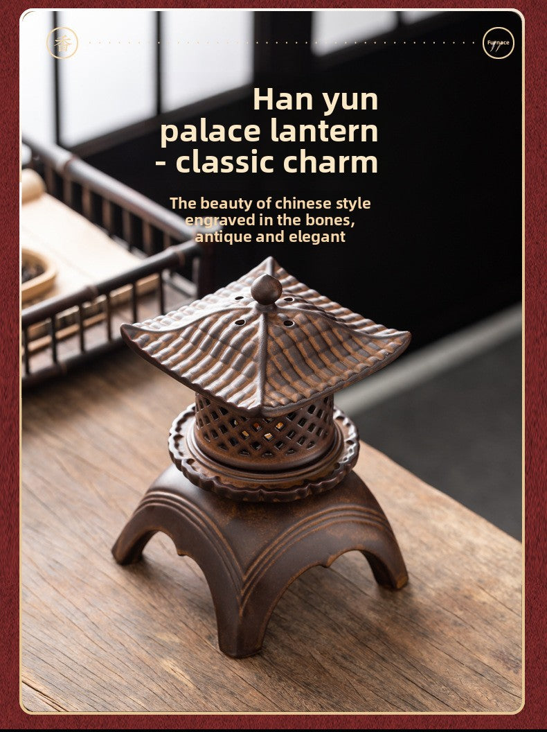 zensoullab Incense Burner Ceramic Purple Clay Hollow Han Yun Palace Lantern Candle Incense Essential Oil Burner Incense Stick Agarwood Multifunctional Ornament