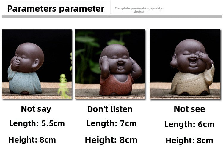 zensoullab Creative Boutique Purple Clay Three Little Monk Tea Play Tea Pet Ornament Ceramic Zen Little Novice Figure Home Decor