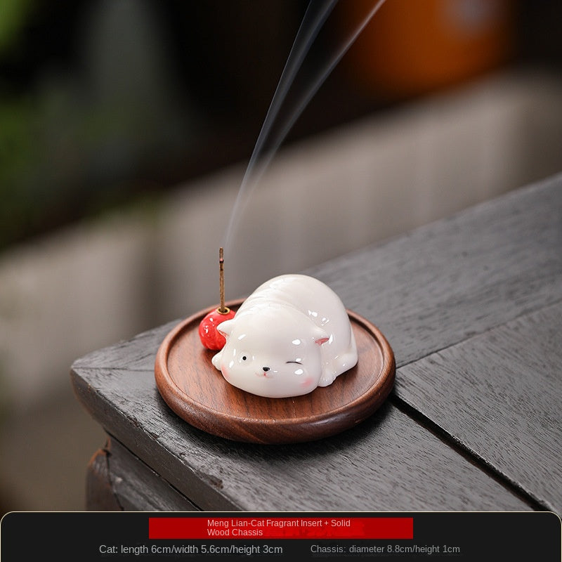 Zensoullab Creative Ceramic Kitty Incense Holder Decoration Mini Cute Small Animal Home Indoor Sandalwood Deep Incense Burner Incense Burner