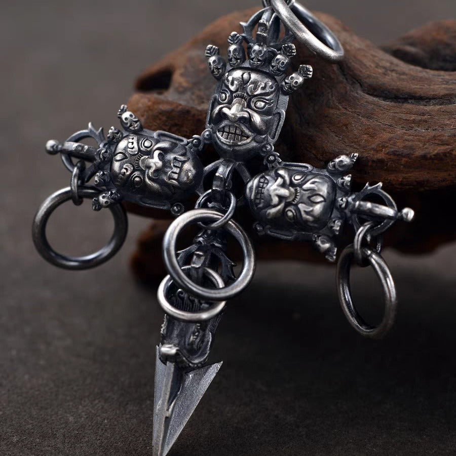 zensoullab Vintage Men's Jewelry Pu Ba Vajra Pendant Men's Antique Cross Demon-Subduing Vajra Thai Silver Necklace Amulet Magical Tool