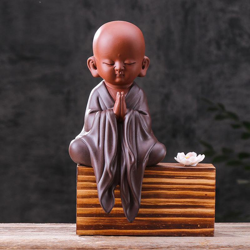 zensoullab Premium Ceramic Gift Monk Tea Pet Zen Purple Clay Little Monk Chinese Tea Ceremony Living Room TV Cabinet Entrance Decoration Ornament