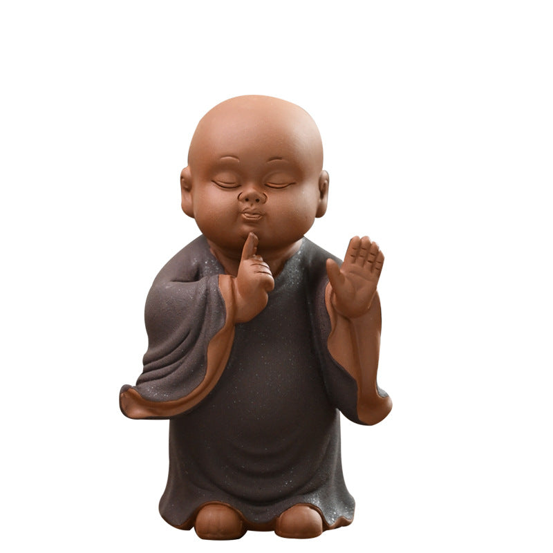 zensoullab Cute Purple Clay Four Little Monks Tea Pet Tea Tray Accessories Ceramic Little Novice Zen Home Living Room Decoration