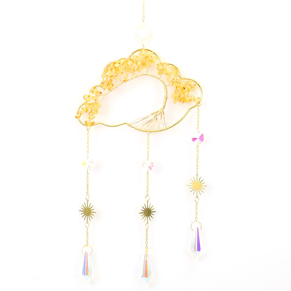 zensoullab Handmade Wire Wrapped Natural Crystal Crushed Stone Clouds Clouds Life Tree Sun Catcher Hanging Ornament Wind Chime Decoration T27
