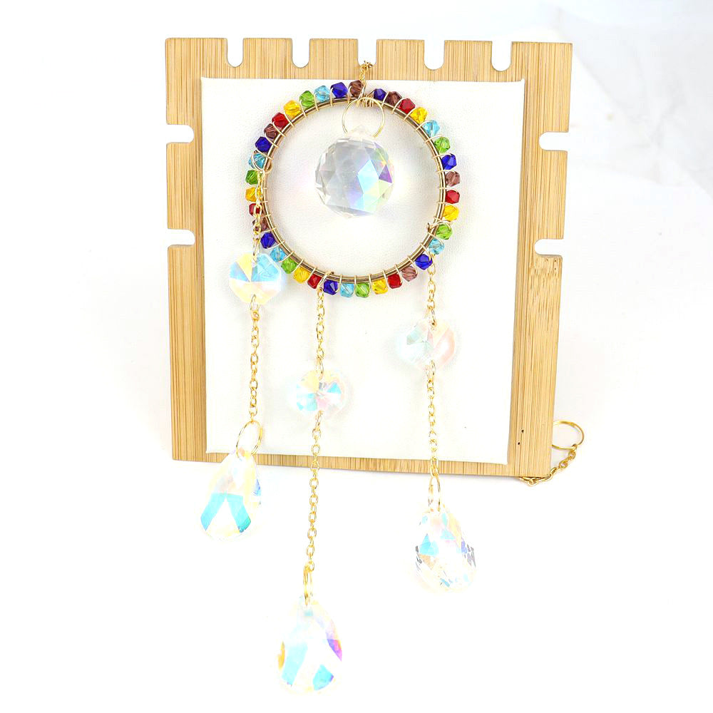 zensoullab Handmade Silk-wrapped Moon Star Crystal Sun Catcher Curtain Hanging Ornament Garden Decoration