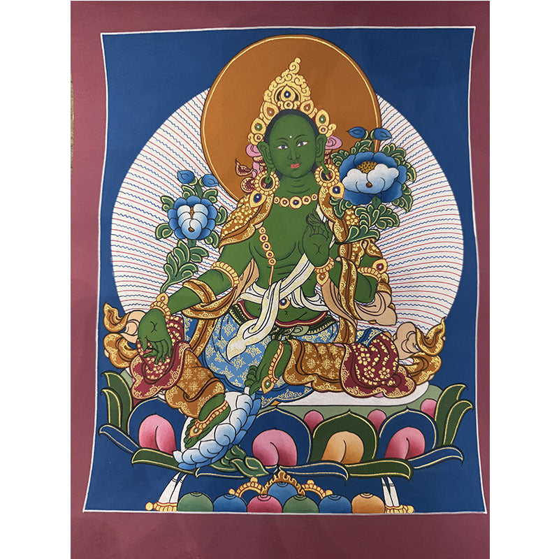zensoullab Nepal Hand-painted Yellow God of Wealth Green Tara Manjushri Four-armed Guanyin Medicine Buddha Buddha Statue Thangka Table Decoration Hanging Painting