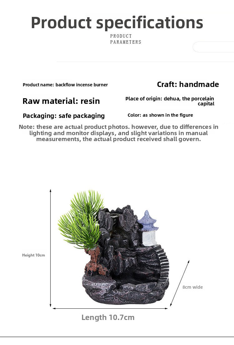 zensoullab Large Creative Resin Small Backflow Incense Burner Mountain Water Flow Sandalwood Agarwood Incense Burner Indoor Home Decoration