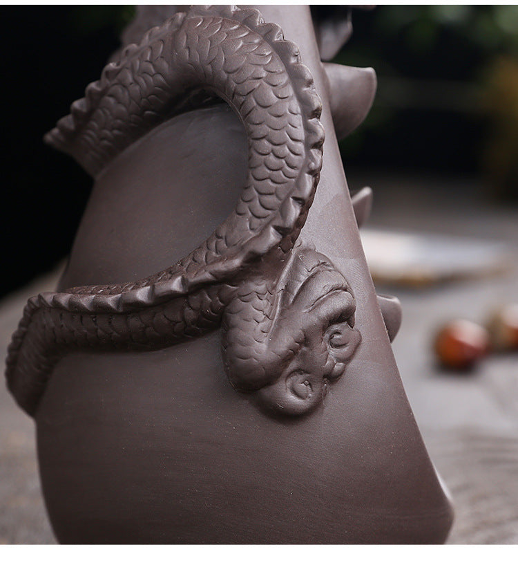 Purple Clay Chinese Style Dragon Backflow Incense Burner Home Decor Creative Large Dragon Backflow Aromatherapy Burner Craft Gift