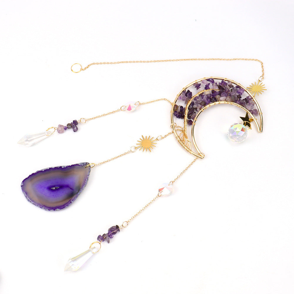 zensoullabsuncatcher Golden Moon Tree of Life Agate Slice Sun Catcher Sun Rainbow Window Decoration
