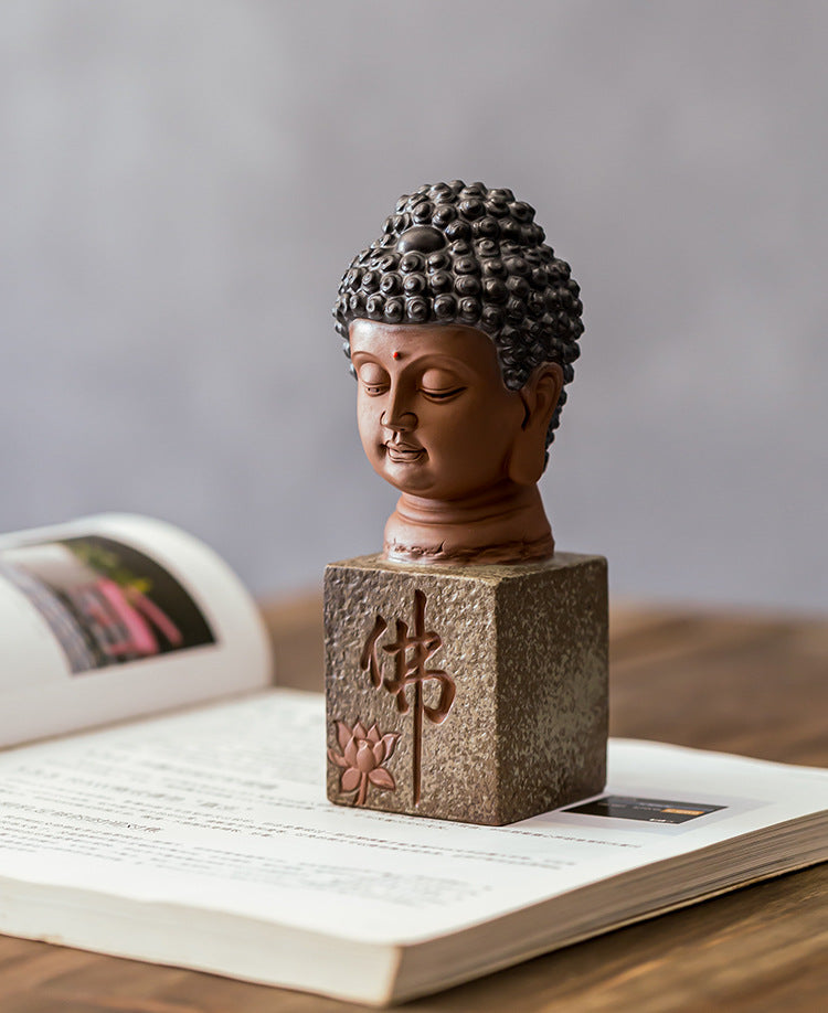 zensoullab New Chinese Style Ceramic Buddha Head Zen Ornament Home Entrance Crafts Fish Tank Landscaping Antique-like Tathagata Buddha Statue