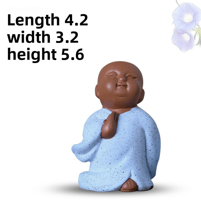 zensoullab Mini Cute Purple Clay Little Monk Tea Pet Ceramic Four Little Sha Mi Succulent Plant Decoration Creative Home Ornament