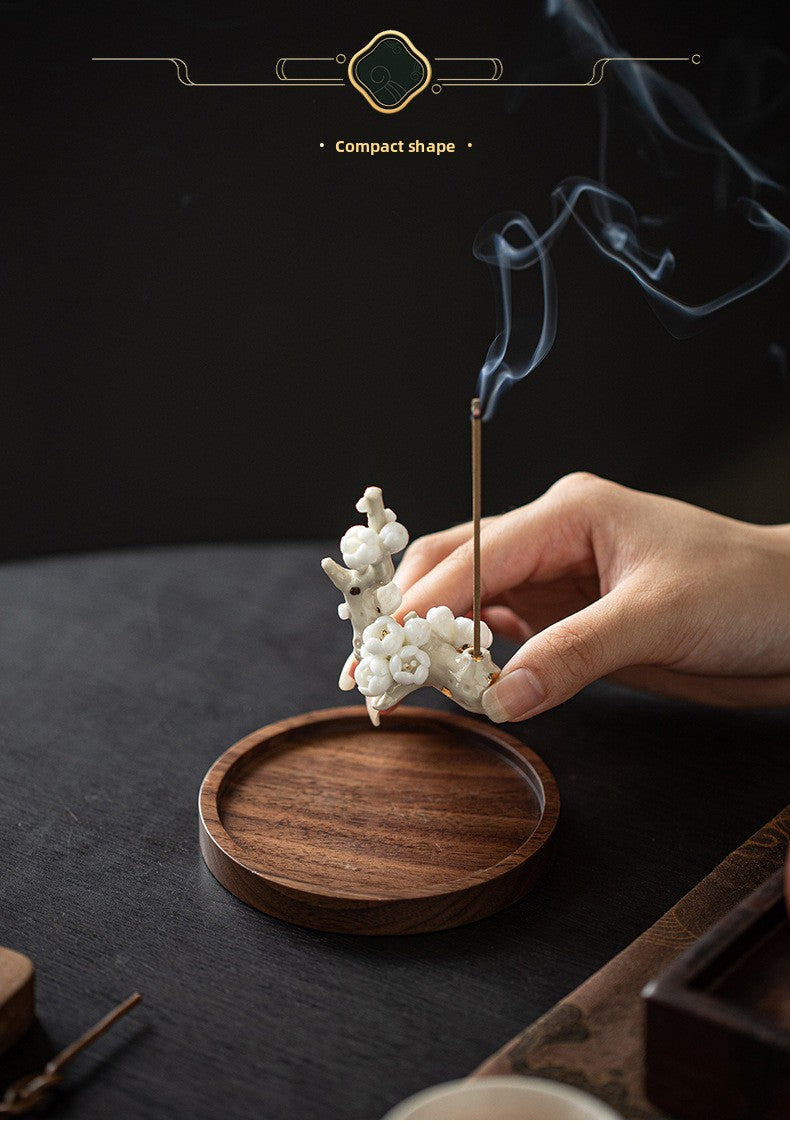 zensoullab Zen Ceramic Plum Blossom Incense Holder Creative Incense Stand Incense Tray Incense Burner Tea Room Study Atmosphere Decor Incense Burner