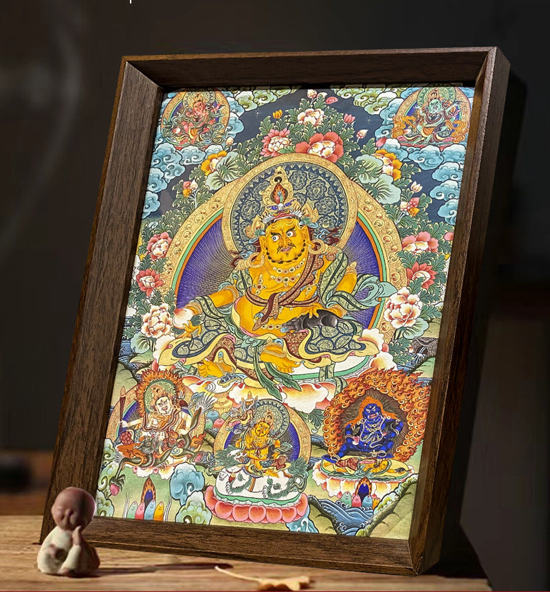zensoullab Thangka Yellow God of Wealth Mahakala Buddha Statue Hanging Painting Desktop Display Guanyin Bodhisattva Wealth Attraction Entrance Decoration Painting