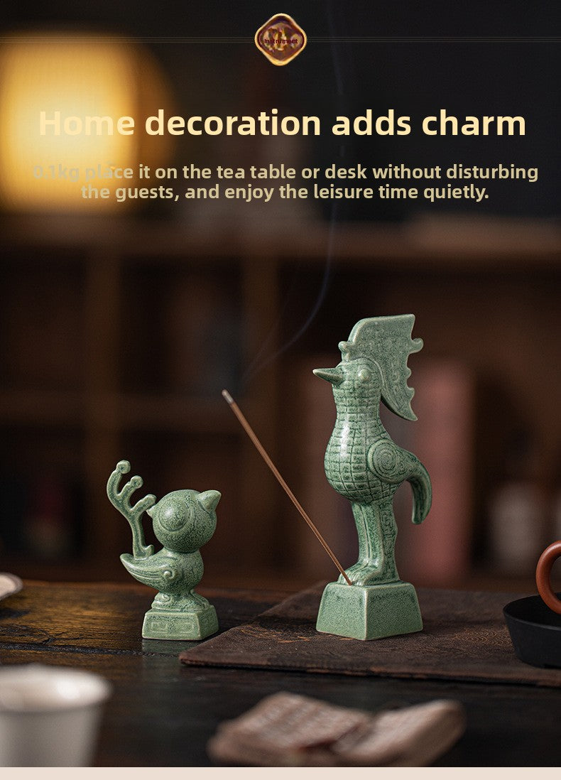 zensoullab Cultural and Creative Handicraft Ceramic Sanxingdui Sun Bird Incense Burner Incense Holder Incense Stick Holder Incense Ceremony Ornament Creative Gift Aromatherapy Burner