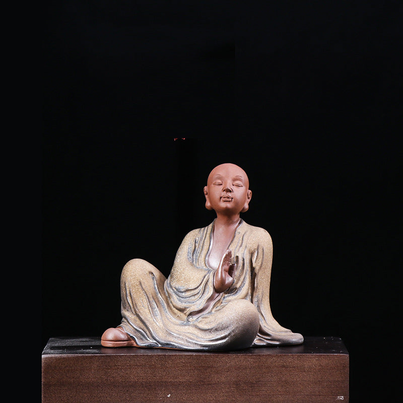 zensoullab Premium Purple Clay Little Monk Tea Pet Tea Tray Kung Fu Tea Set Accessories Little Shaolin Zen Style Chinese Home Decor