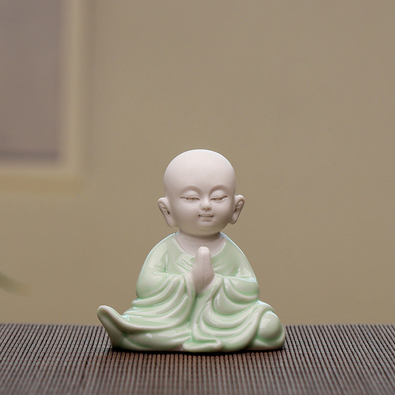 zensoullab Creative Boutique Ceramic Zen Character Little Monk Tea Pet Tea Tray Accessories Celadon Little Novice Home Decor Ornament
