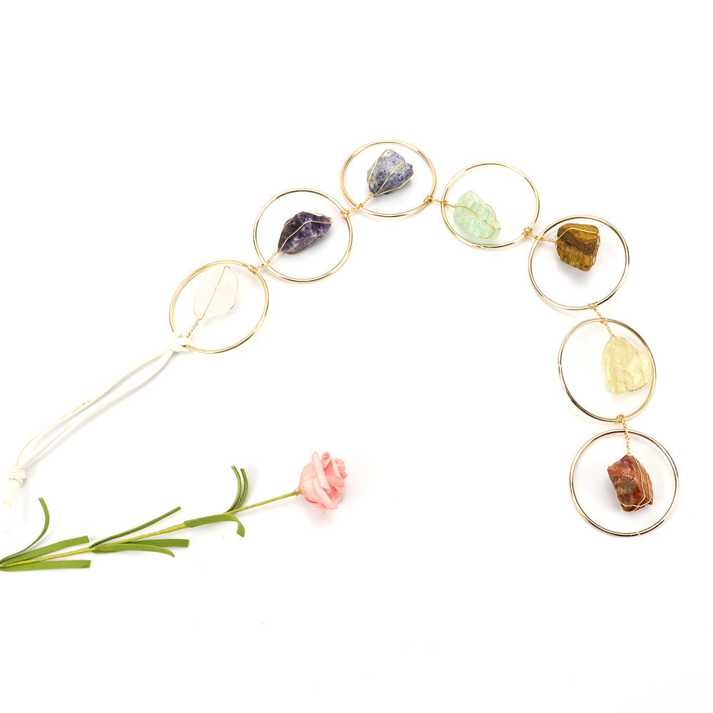 zensoullab Natural Crystal Raw Stone Wind Chime Handmade Pendant Gemstone Wind Chime Hanging Ornament Crystal Window Home Garden Decoration