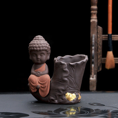 zensoullab Purple Clay Little Monk Tea Pet Ornament Premium Cultivable Creative Hydroponic Flower Arrangement Six Gentlemen Kung Fu Tea Set Accessories