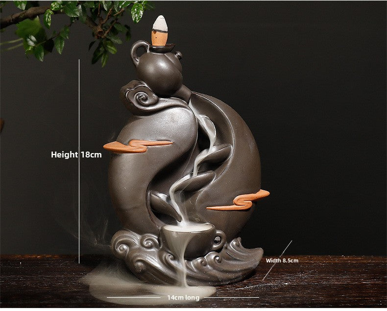 zensoullab New Teapot Smoke Backflow Incense Burner Large Ceramic Ornamental Incense Burner Home Decor Craft