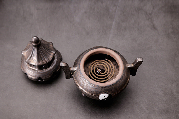 zensoullab Creative Ceramic Antique Incense Burner Tai Chi Bagua Tower Incense Burner Indoor Tea Ceremony Accessories Zen Home Decor