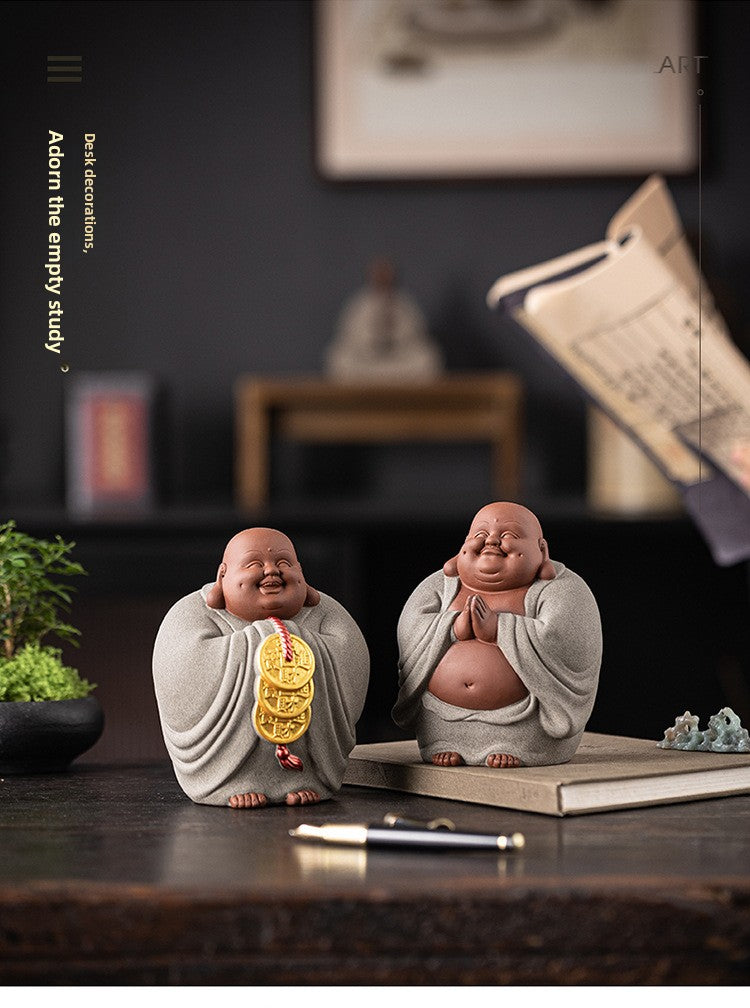 zensoullab Purple Clay Lucky Maitreya Buddha Tea Pet Premium Ceramic Big Belly Laughing Buddha Tea Table Decoration Zen Buddha Statue Ornament