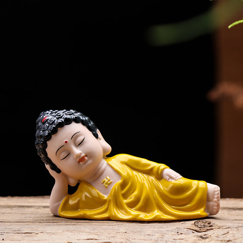 zensoullab Ceramic Buddha Statue Peace Buddha Chinese Style Entrance Shakyamuni Crafts Guanyin Ornament Lying Buddha Car Accessories