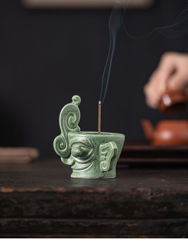 zensoullab Chinese Retro Cultural Creative Sanxingdui Bronze Long Eyes Mask Incense Holder Aromatherapy Burner Home Indoor Ceramic Incense Burner