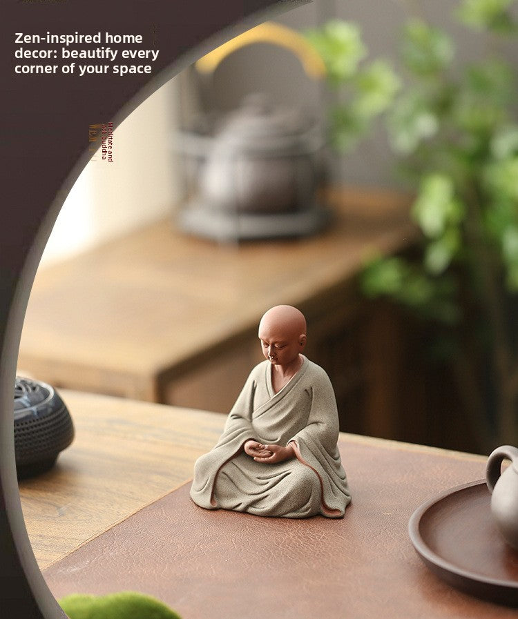 zensoullab Zen Purple Clay Little Monk Tea Pet Figure Zen Monk Little Novice Tea Ceremony Desktop Entrance Living Room Fish Tank Chinese Style Ornament