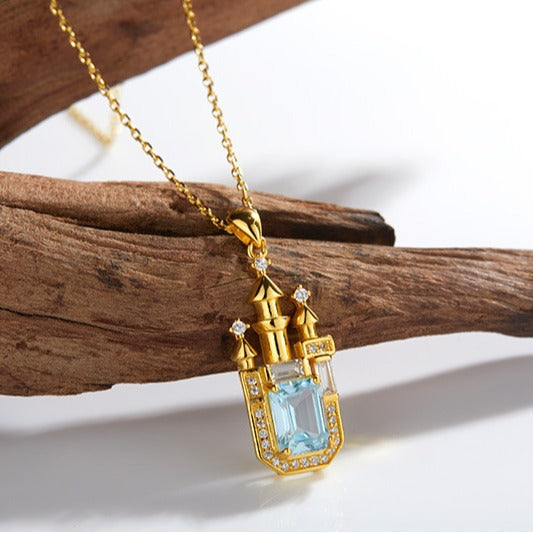 zensoullab Gemstone Collarbone Chain for Women S925 Silver Inlaid with Natural Topaz Castle Personality Colorful Gemstone Necklace for Women