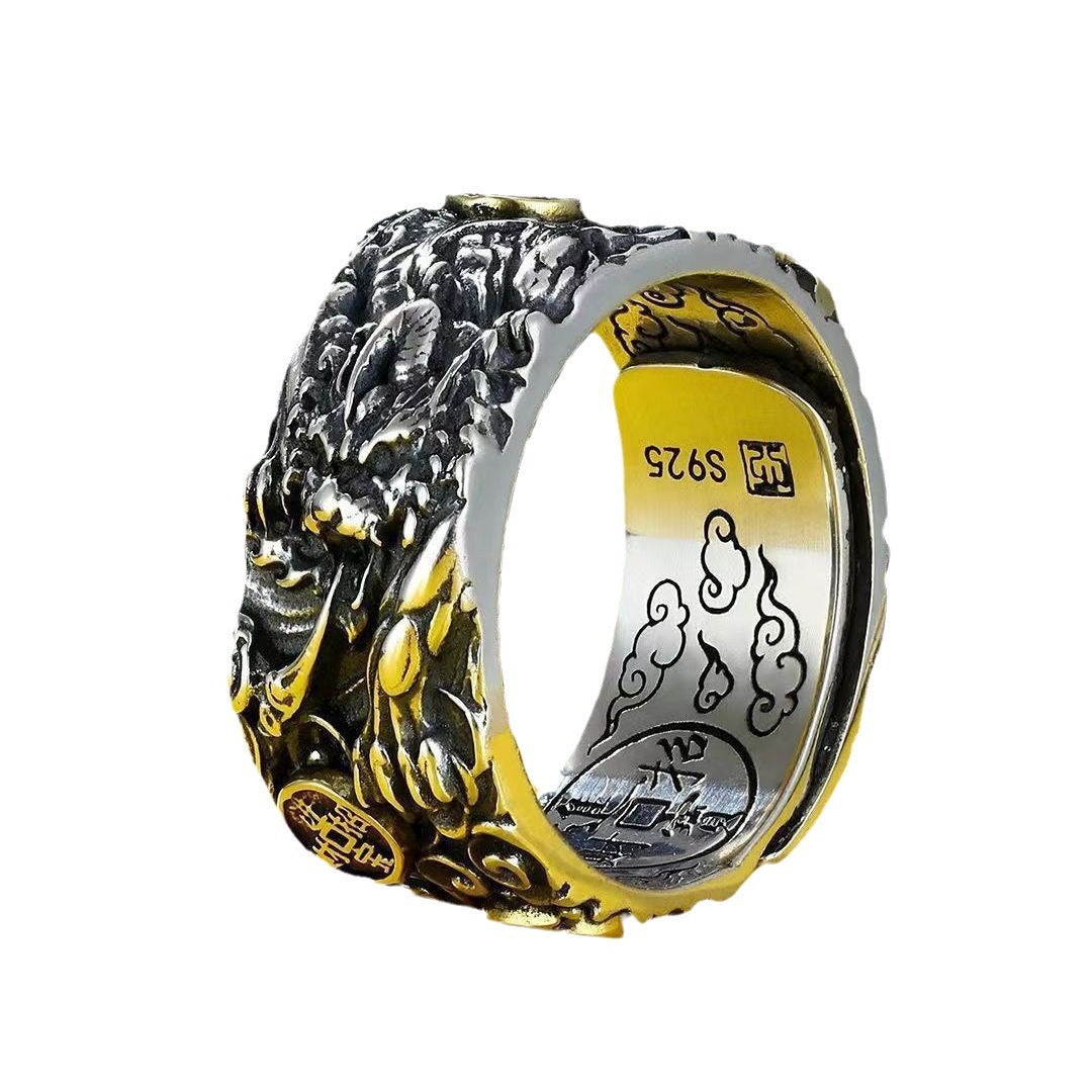 zensoullab Vintage Ethnic Style Domineering Men's Money Pixiu Cloud Ring Fashionable Personality Women's Retro Jewelry Couple Rings