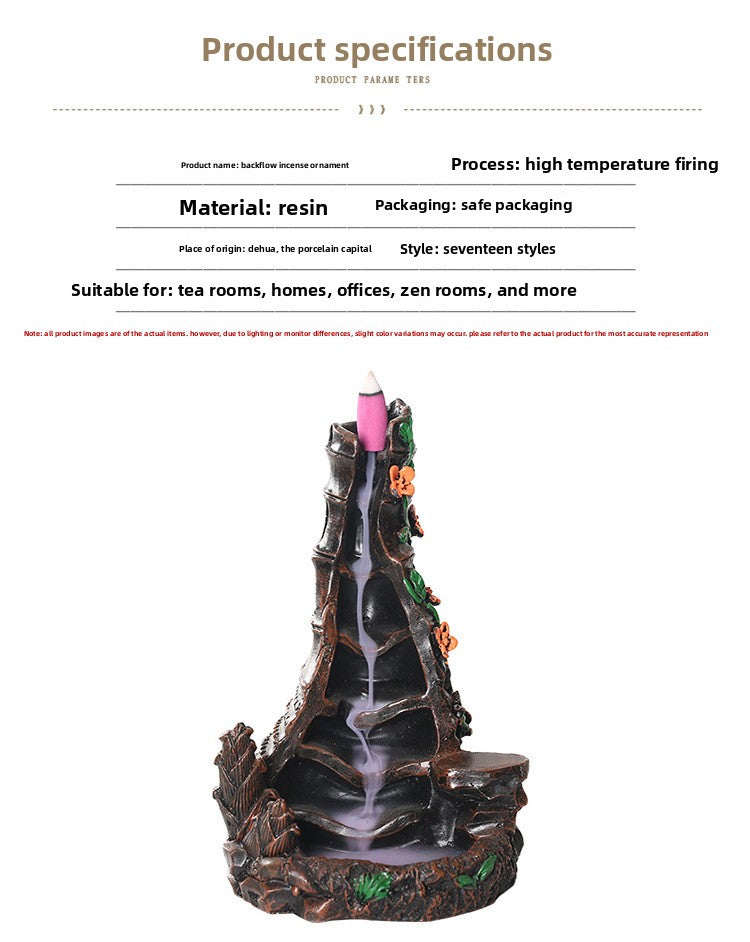Zensoullab Resin Carving High Mountain Flowing Water Backflow Agarwood Stove Home Indoor Zen Sandalwood Incense Burner Tea Ceremony Decoration Zen Incense Burner